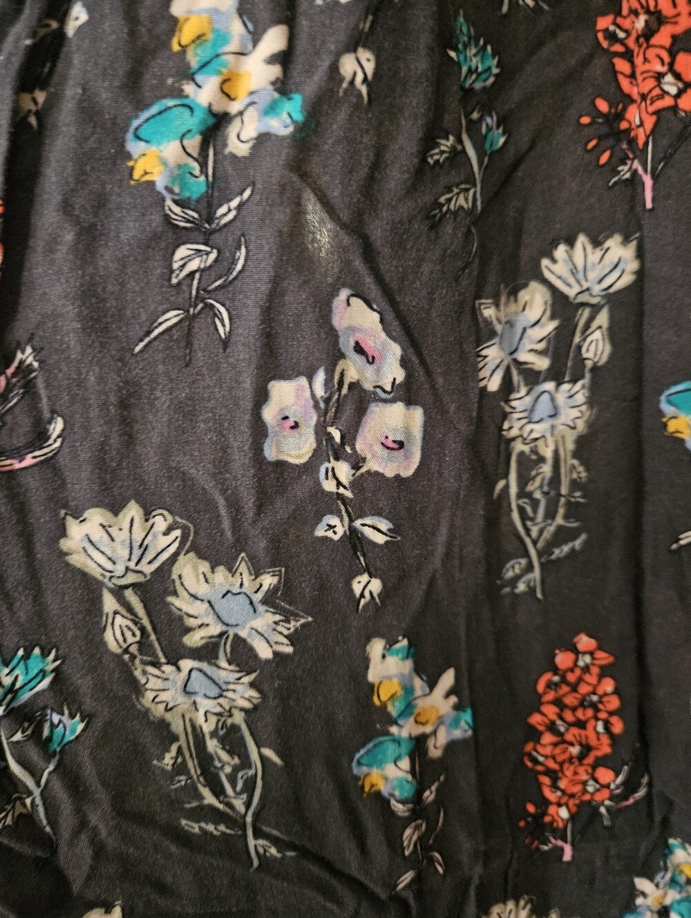 Natural Life Dark Gray Floral Bohemian Maxi Skirt with Smocked Waist Side Split - Picture 8 of 9